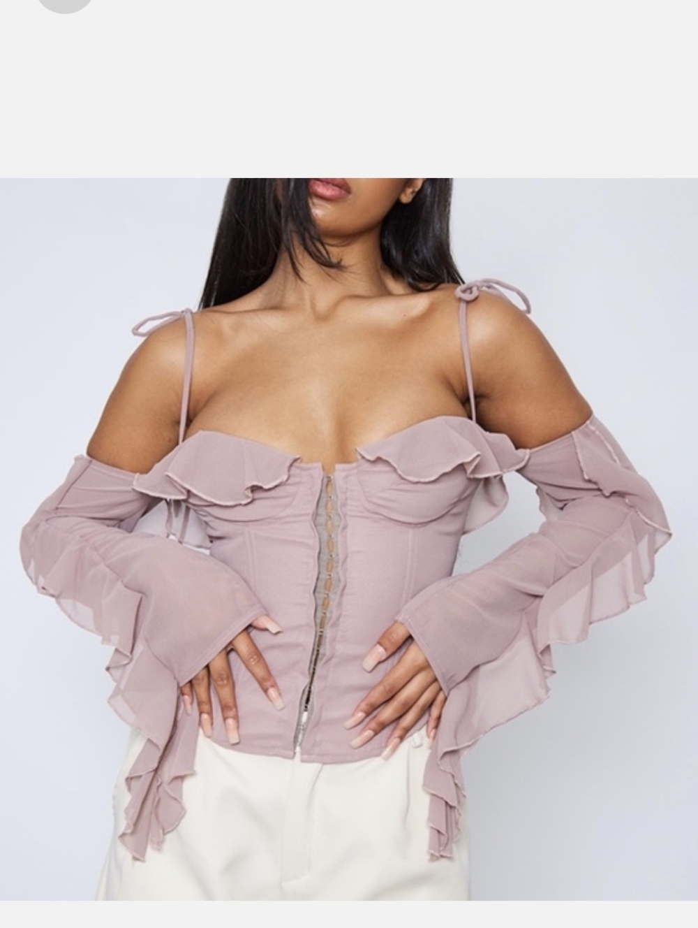 PrettyLittleThing Blush pink corset top with ruffles sleeves Size 6